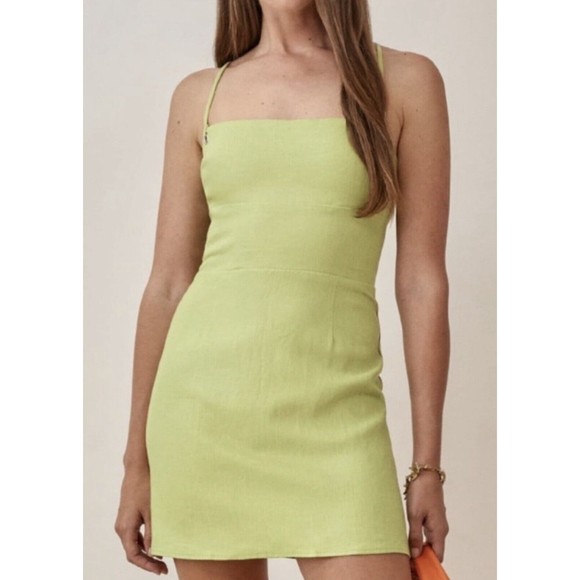 Reformation Dresses & Skirts - Reformation Dress Womens 6 Karsten Linen Mini Green Spearmint Fitted Open Back